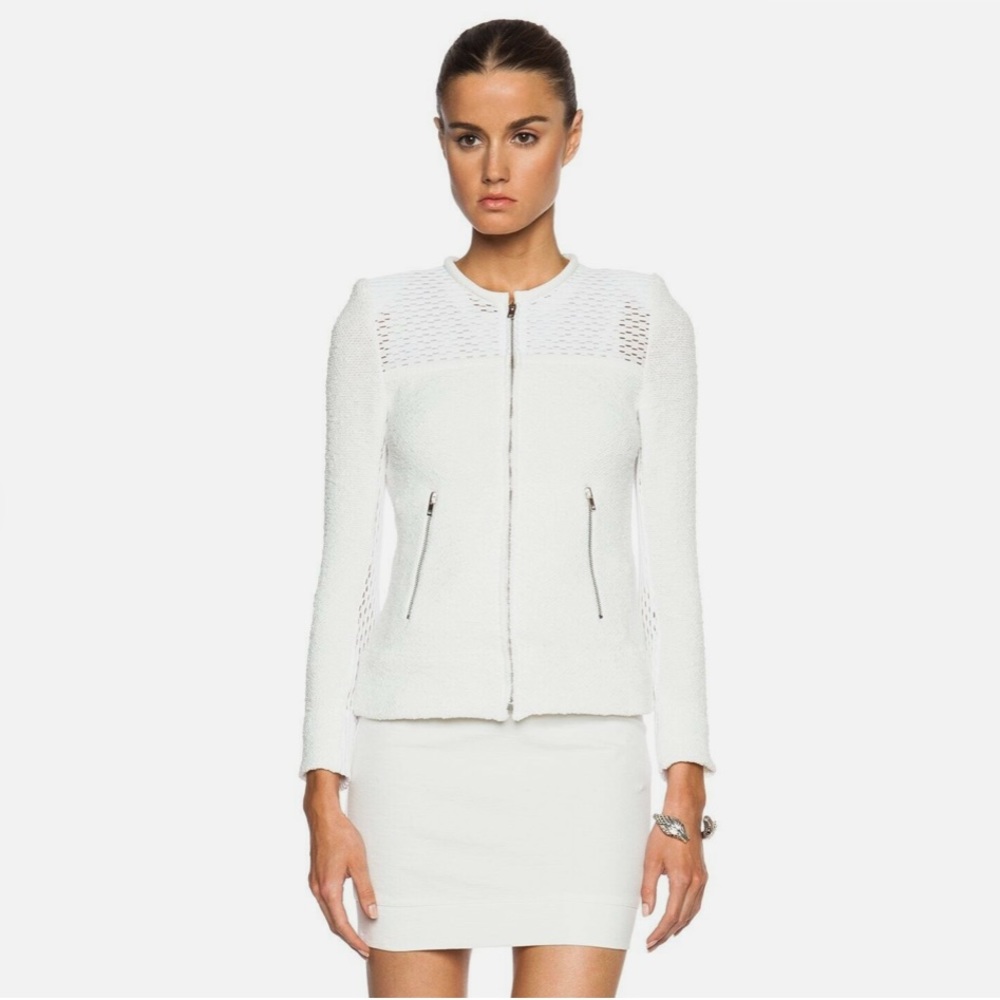 IRO Hurley Leather Trim Boucle 
Cream Zip Jacket
